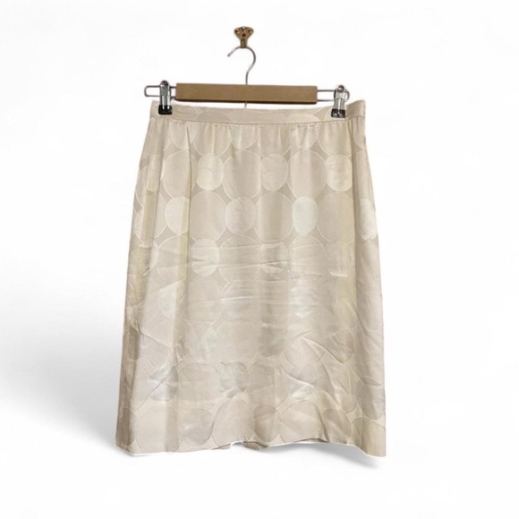Vintage 70s Silk Slip Skirt Women's 6 Embossed Circle Print Ivory Union Made - Picture 1 of 4